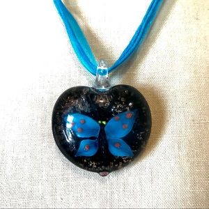 Glass blown Blue Butterfly Necklace *NWOT